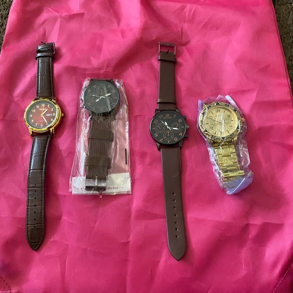 Geneva Men's Watch Set - Gold, Black, Brown lotus of 4 watches